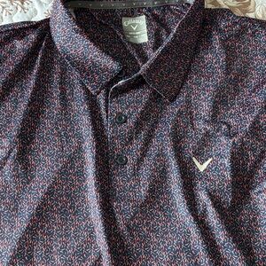 Callaway Men's Dark Blue and Red Leaf Print Shirt